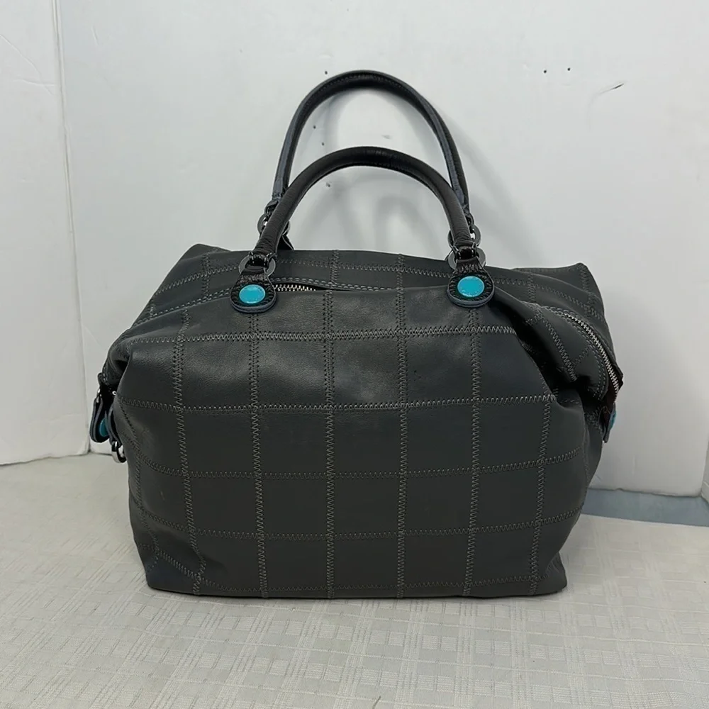 Gabs ITALIAN Tote Bag Blue Leather Woven Patchwork bag